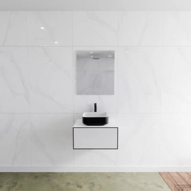 Shop Nu Badkamermeubelset Mondiaz LAGOM 60 cm Topblad met Gecentreerde Wastafel Solid Surface Opzetkom Binx met 1 Kraangat Mat Zwart (1 lade)