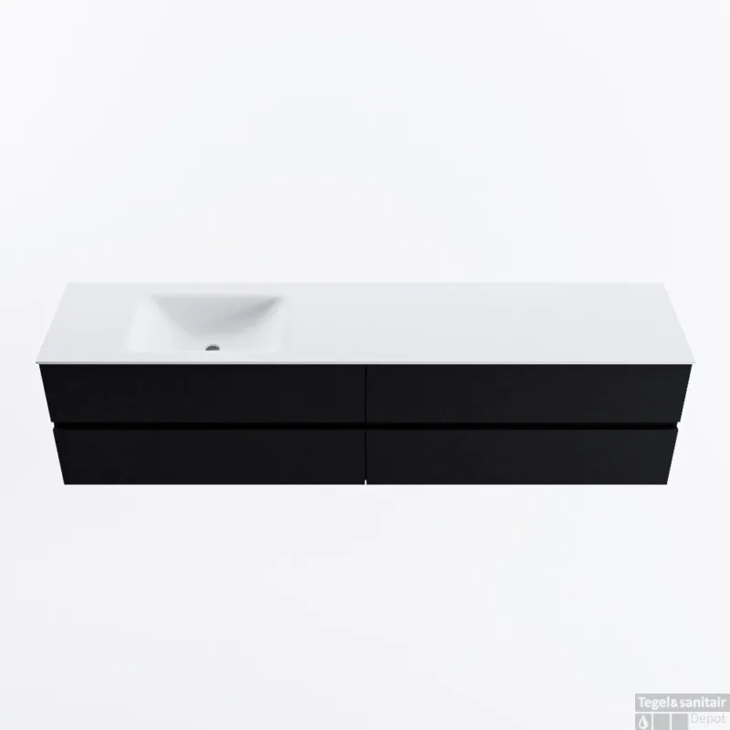 MONDIAZ VICA 200cm badmeubel onderkast Urban 4 lades. Wastafel CLOUD links 1 kraangat, kleur Talc. Weekendaanbieding
