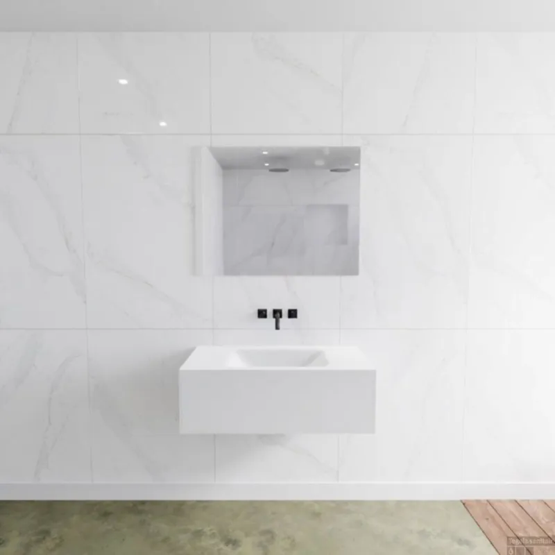 Badkamermeubelset Mondiaz LAGOM 90 cm Gecentreerde Waskom Solid Surface Zonder Kraangaten Mat Wit (1 lade) Korting