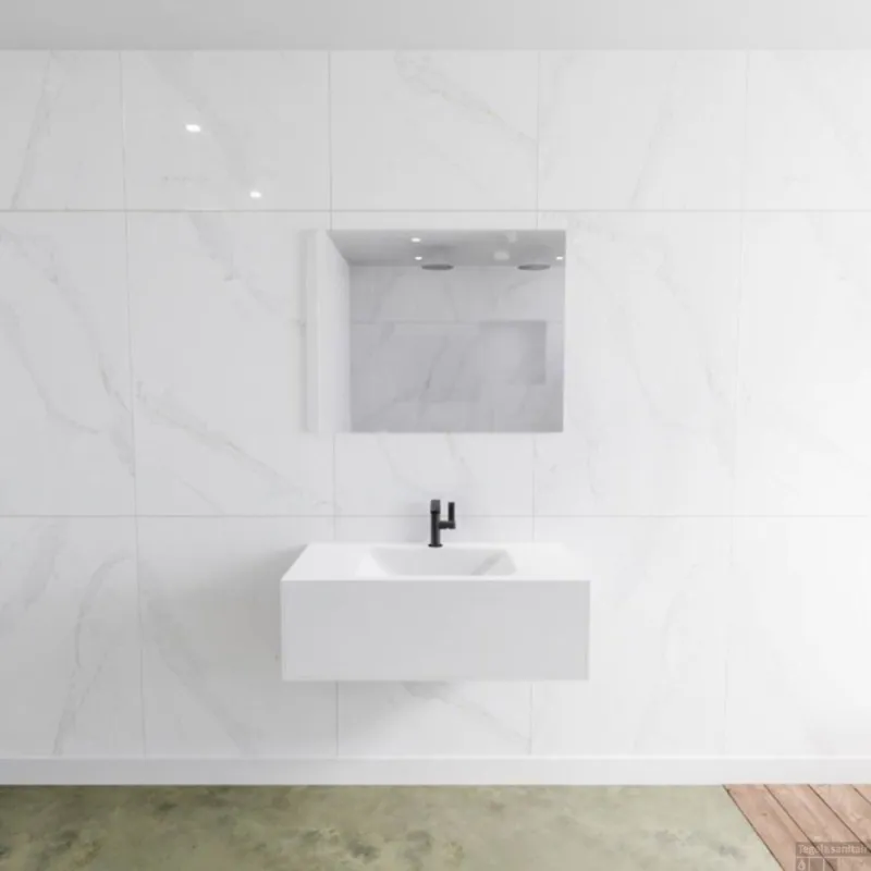 Goedkoop Badkamermeubelset Mondiaz LAGOM 90 cm Gecentreerde Waskom Solid Surface Met 1 Kraangat Mat Wit (1 lade)