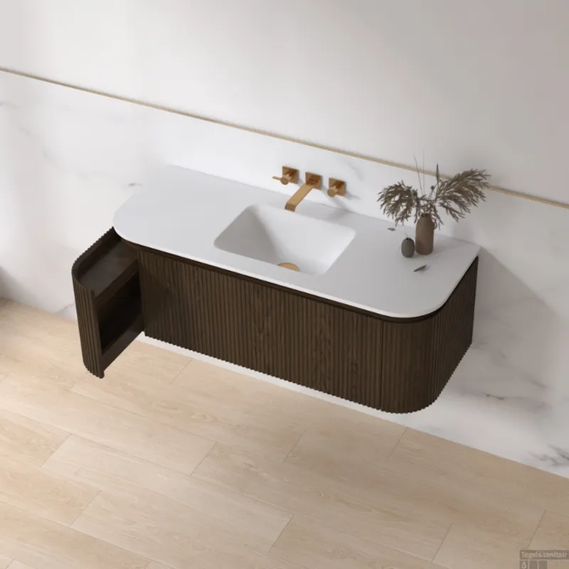 Badmeubelset Sanilux Eleganza 120 cm Keramiek Zonder Kraangat Dark Walnut Lage Prijs