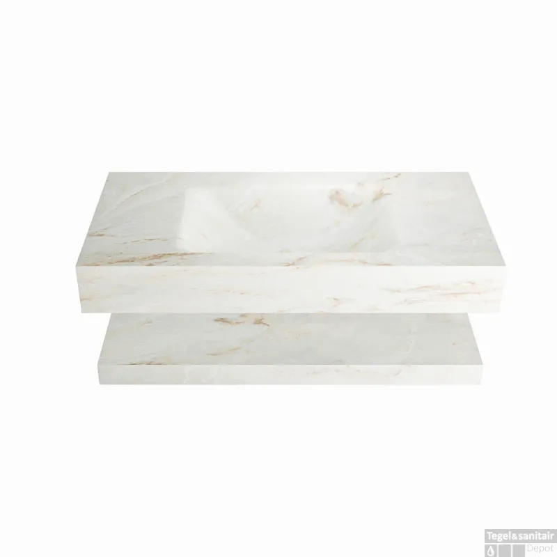 MONDIAZ ALAN-DLUX 90cm planchet Frappe. Vrijhangende wastafel CLOUD midden zonder kraangat, kleur Frappe. Snelle Levering