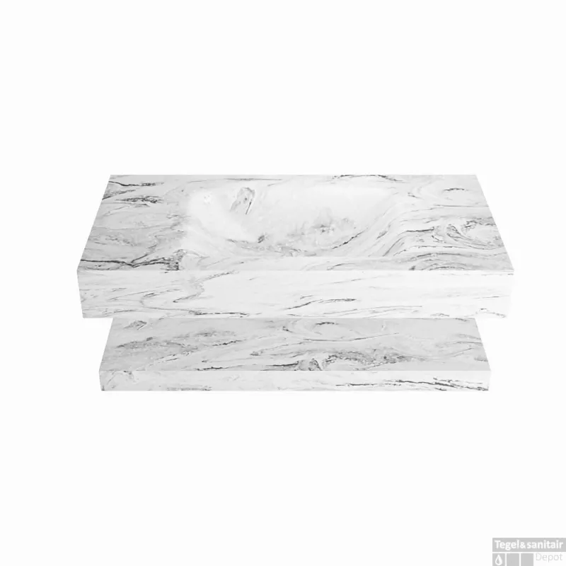 MONDIAZ ALAN-DLUX 90cm planchet Glace. Vrijhangende wastafel CLOUD midden 1 kraangat, kleur Glace. Direct Beschikbaar
