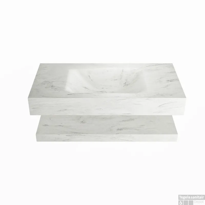 MONDIAZ ALAN-DLUX 90cm planchet Opalo. Vrijhangende wastafel CLOUD midden zonder kraangat, kleur Opalo. Koopje