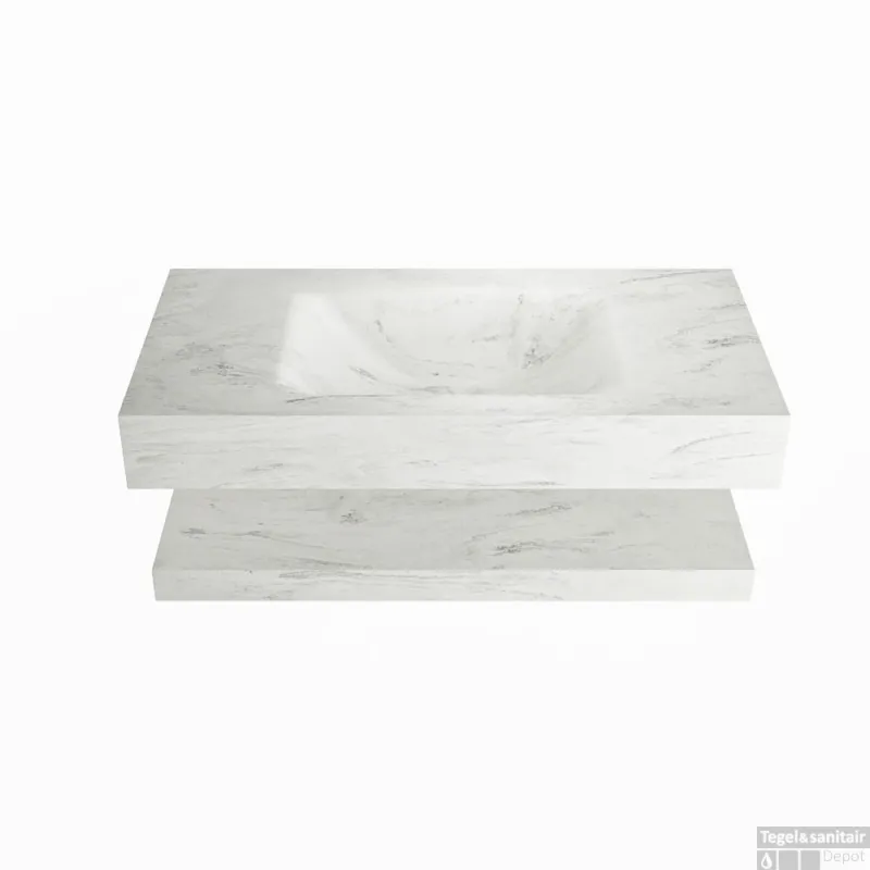 Dagaanbieding MONDIAZ ALAN-DLUX 90cm planchet Opalo. Vrijhangende wastafel CLOUD midden 1 kraangat, kleur Opalo.
