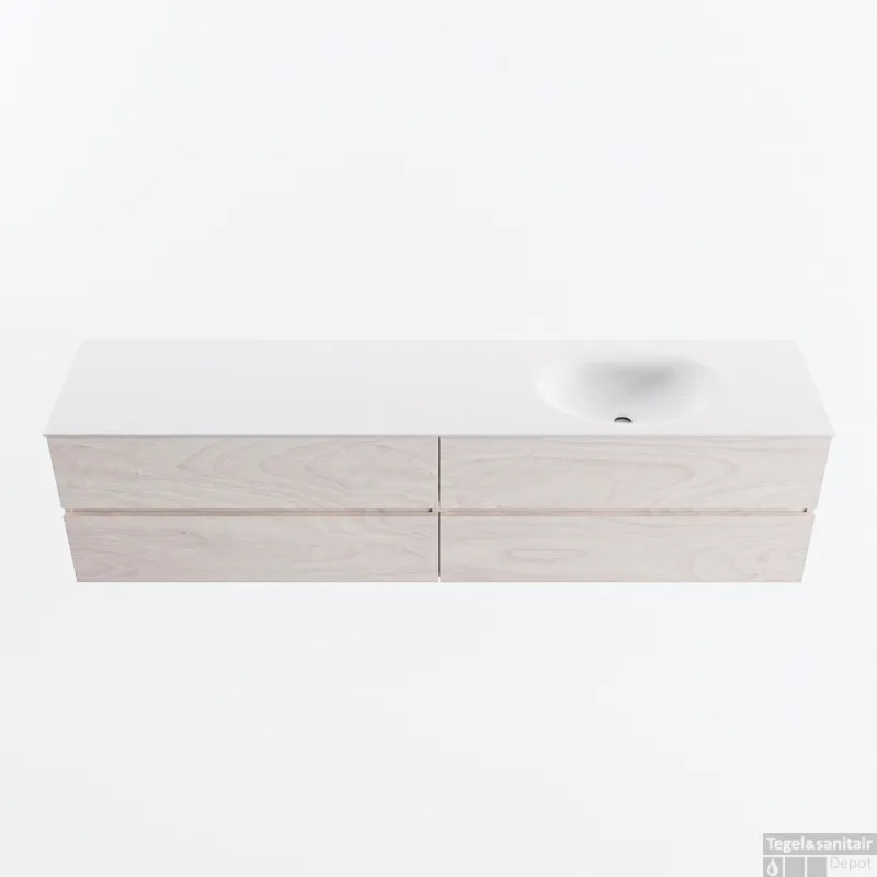 MONDIAZ VICA 200cm badmeubel onderkast Underlayment 4 lades. Wastafel MOON rechts 1 kraangat, kleur Talc. Beperkt Aanbod