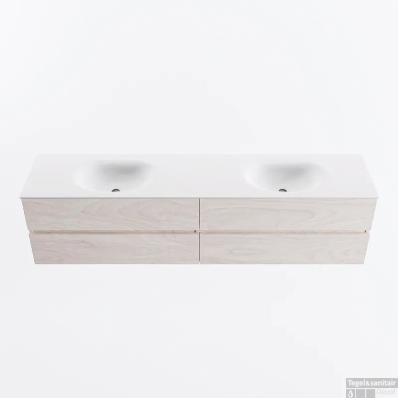 MONDIAZ VICA 200cm badmeubel onderkast Underlayment 4 lades. Wastafel MOON dubbel 2 kraangaten, kleur Talc. Gratis Retour
