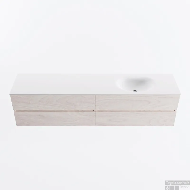 Uitverkoop MONDIAZ VICA 200cm badmeubel onderkast Underlayment 4 lades. Wastafel MOON rechts zonder kraangat, kleur Talc.