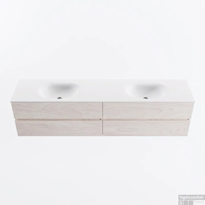 MONDIAZ VICA 200cm badmeubel onderkast Underlayment 4 lades. Wastafel MOON dubbel zonder kraangat, kleur Talc. Rechtstreeks Van De Fabrikant