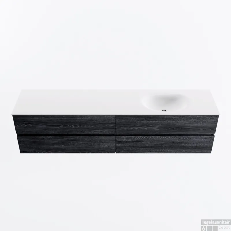 Seizoensaanbieding MONDIAZ VICA 200cm badmeubel onderkast Antracite 4 lades. Wastafel MOON rechts zonder kraangat, kleur Talc.