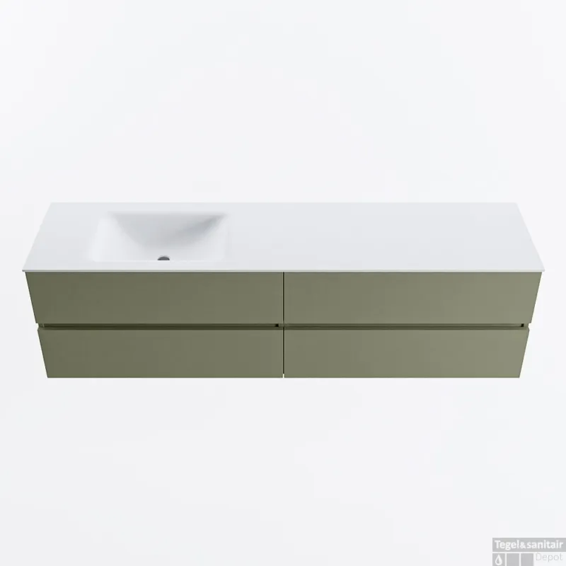 MONDIAZ VICA 180cm badmeubel onderkast Army 4 lades. Wastafel CLOUD links 1 kraangat, kleur Talc. Uitverkoop