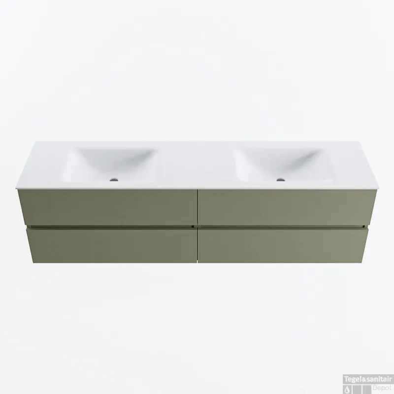 MONDIAZ VICA 180cm badmeubel onderkast Army 4 lades. Wastafel CLOUD dubbel 2 kraangaten, kleur Talc. Must-Have