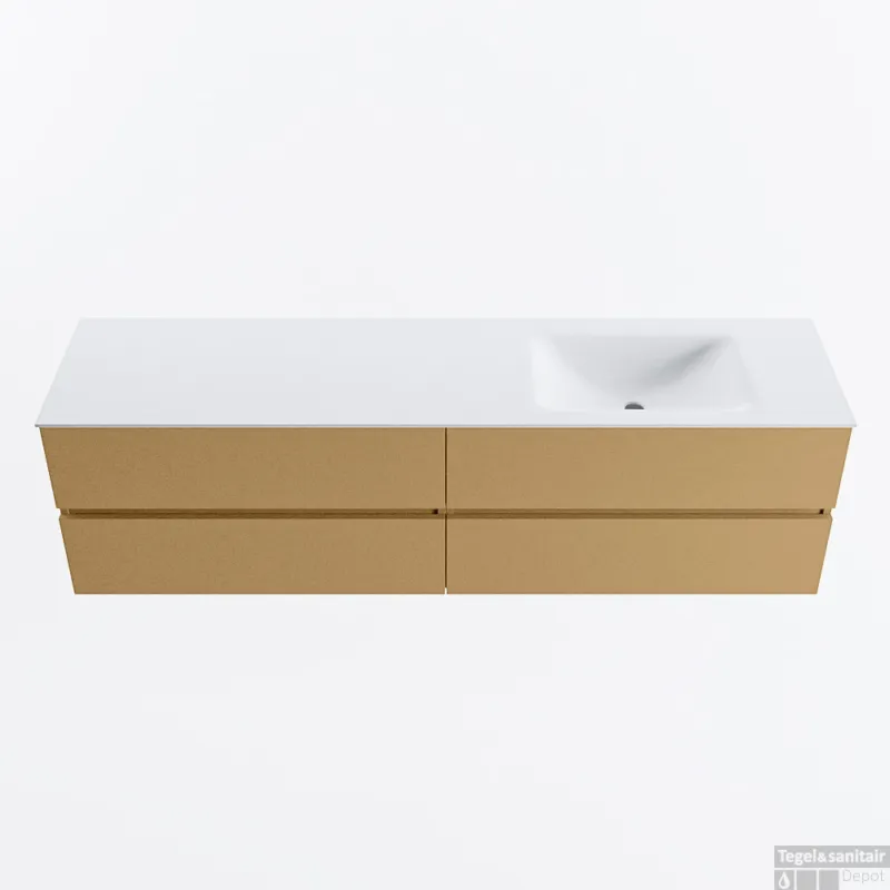 Gereduceerde Prijs MONDIAZ VICA 180cm badmeubel onderkast Oro 4 lades. Wastafel CLOUD rechts zonder kraangat, kleur Talc.