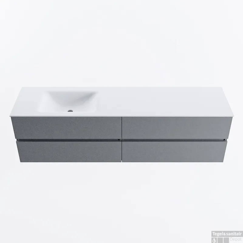 Flitsaanbieding MONDIAZ VICA 180cm badmeubel onderkast Plata 4 lades. Wastafel CLOUD links zonder kraangat, kleur Talc.