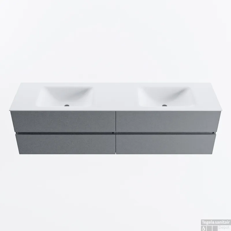 Speciale Aanbieding MONDIAZ VICA 180cm badmeubel onderkast Plata 4 lades. Wastafel CLOUD dubbel zonder kraangat, kleur Talc.