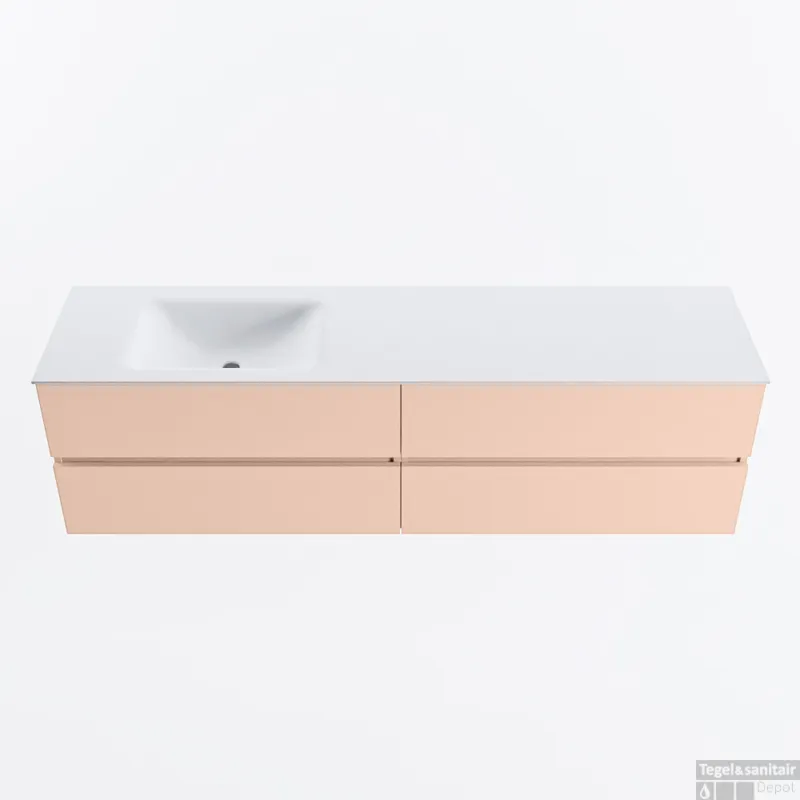 MONDIAZ VICA 180cm badmeubel onderkast Rosee 4 lades. Wastafel CLOUD links 1 kraangat, kleur Talc. Rechtstreeks Van De Fabrikant