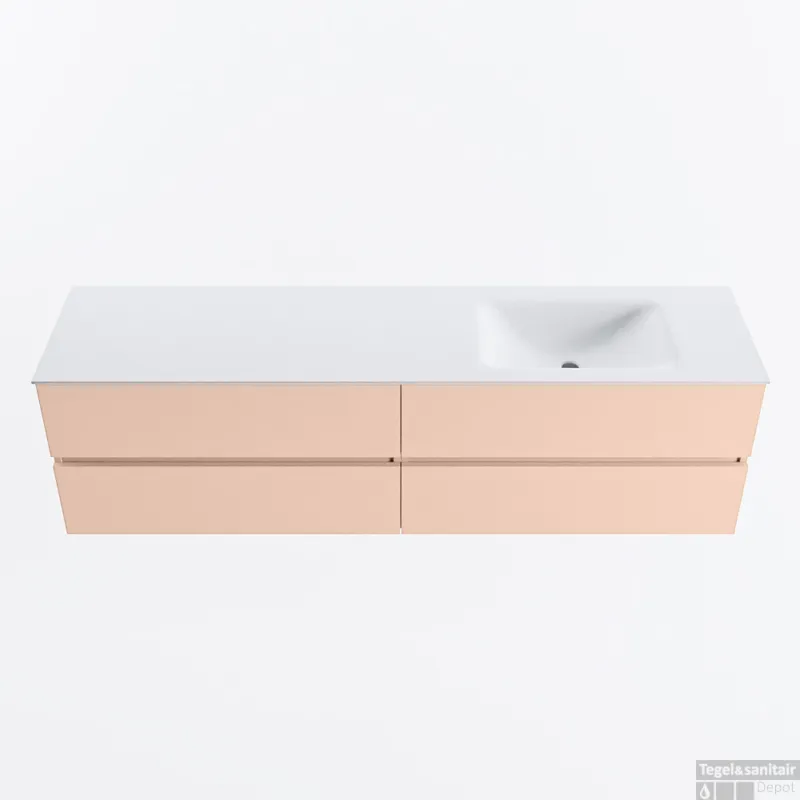 Must-Have MONDIAZ VICA 180cm badmeubel onderkast Rosee 4 lades. Wastafel CLOUD rechts 1 kraangat, kleur Talc.