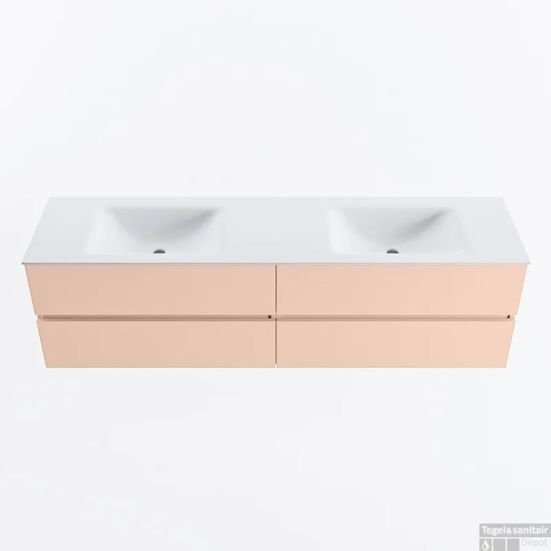 Koop Online MONDIAZ VICA 180cm badmeubel onderkast Rosee 4 lades. Wastafel CLOUD dubbel 2 kraangaten, kleur Talc.