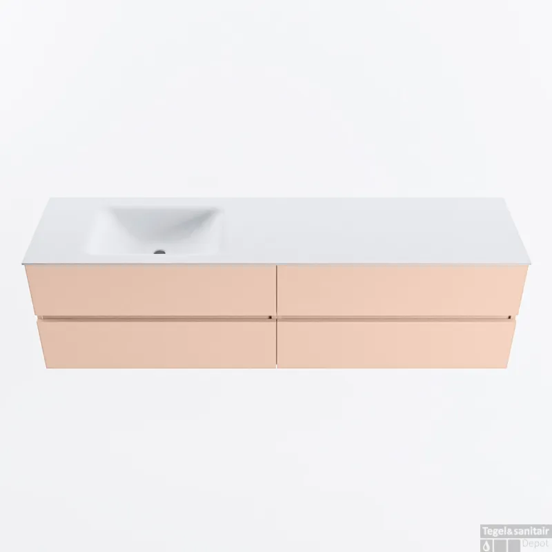 MONDIAZ VICA 180cm badmeubel onderkast Rosee 4 lades. Wastafel CLOUD links zonder kraangat, kleur Talc. Goedkoop