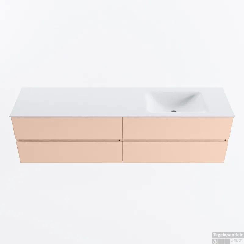 MONDIAZ VICA 180cm badmeubel onderkast Rosee 4 lades. Wastafel CLOUD rechts zonder kraangat, kleur Talc. Lage Prijs