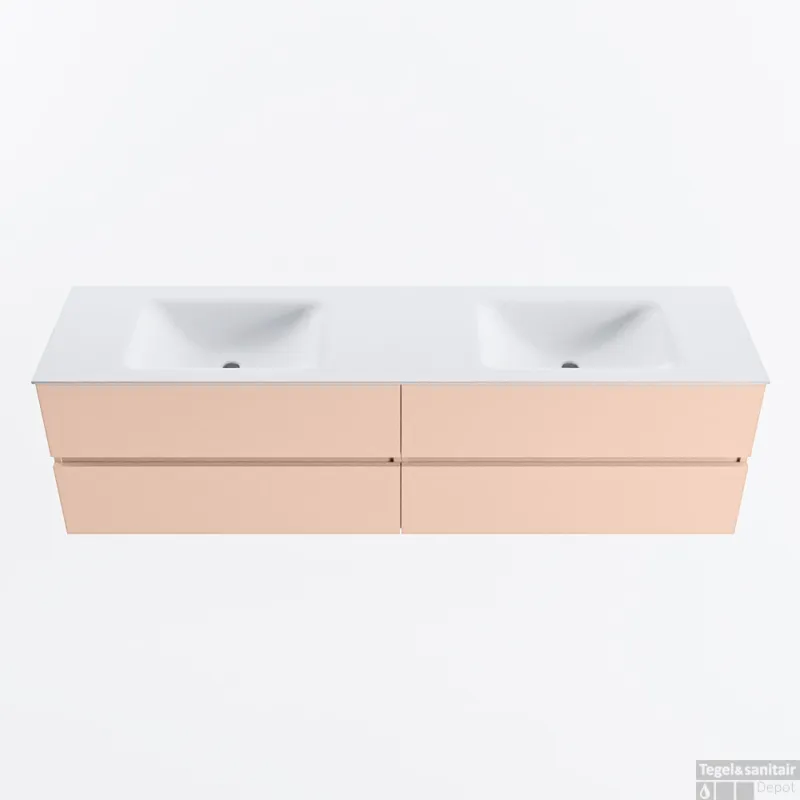 MONDIAZ VICA 180cm badmeubel onderkast Rosee 4 lades. Wastafel CLOUD dubbel zonder kraangat, kleur Talc. Exclusieve Aanbieding