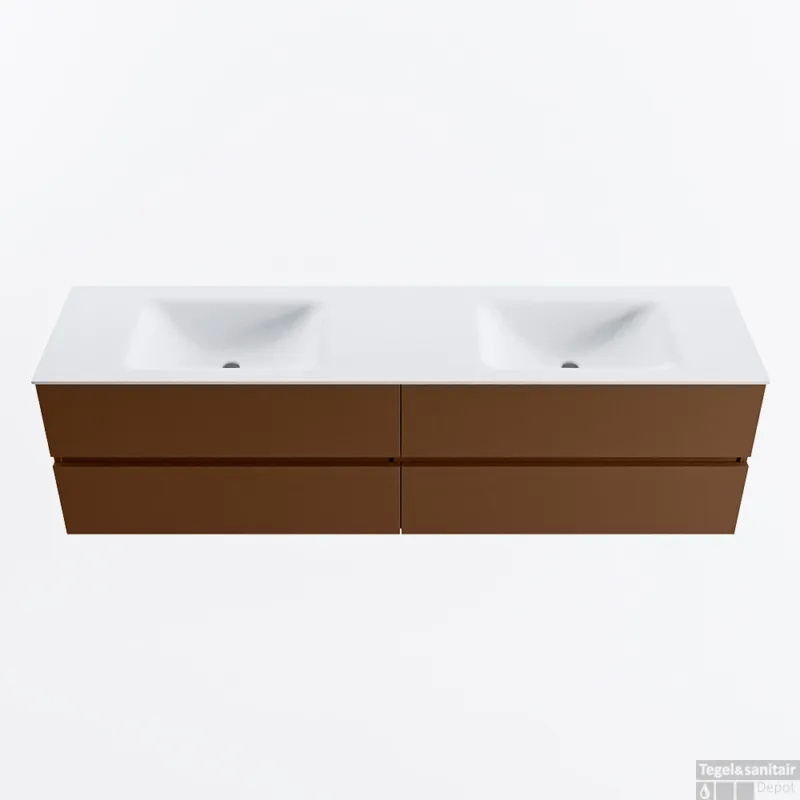 MONDIAZ VICA 180cm badmeubel onderkast Rust 4 lades. Wastafel CLOUD dubbel 2 kraangaten, kleur Talc. Weekendaanbieding