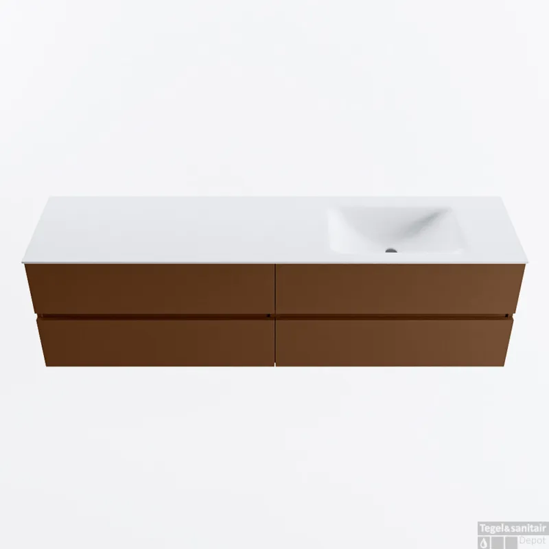 MONDIAZ VICA 180cm badmeubel onderkast Rust 4 lades. Wastafel CLOUD rechts zonder kraangat, kleur Talc. Merkproduct