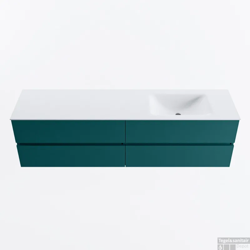 Bestseller MONDIAZ VICA 180cm badmeubel onderkast Smag 4 lades. Wastafel CLOUD rechts zonder kraangat, kleur Talc.