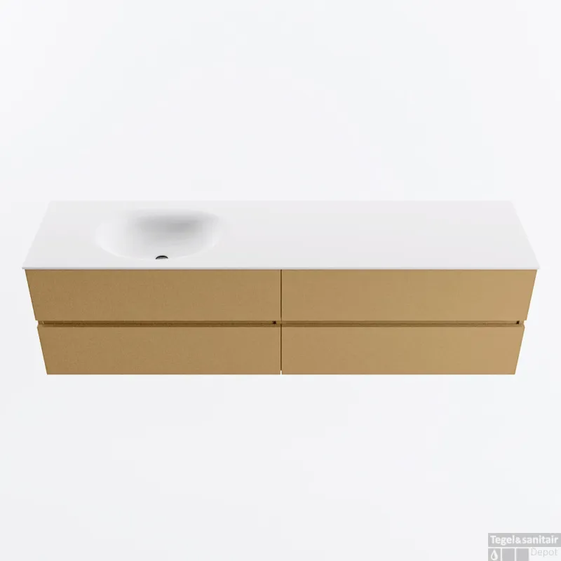 Bestseller MONDIAZ VICA 180cm badmeubel onderkast Oro 4 lades. Wastafel MOON links zonder kraangat, kleur Talc.