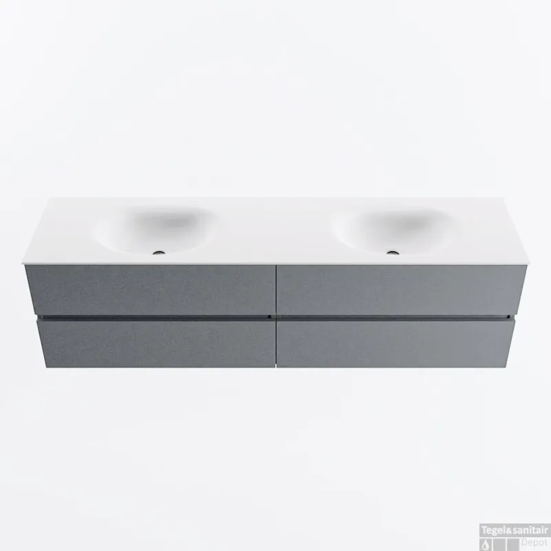 Direct Beschikbaar MONDIAZ VICA 180cm badmeubel onderkast Plata 4 lades. Wastafel MOON dubbel zonder kraangat, kleur Talc.