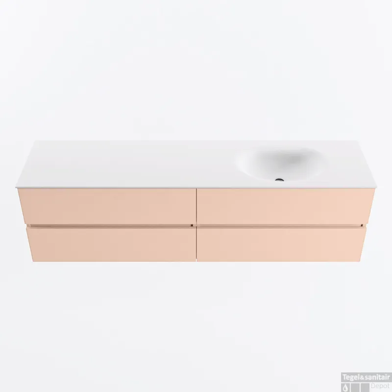 MONDIAZ VICA 180cm badmeubel onderkast Rosee 4 lades. Wastafel MOON rechts 1 kraangat, kleur Talc. Weekendaanbieding