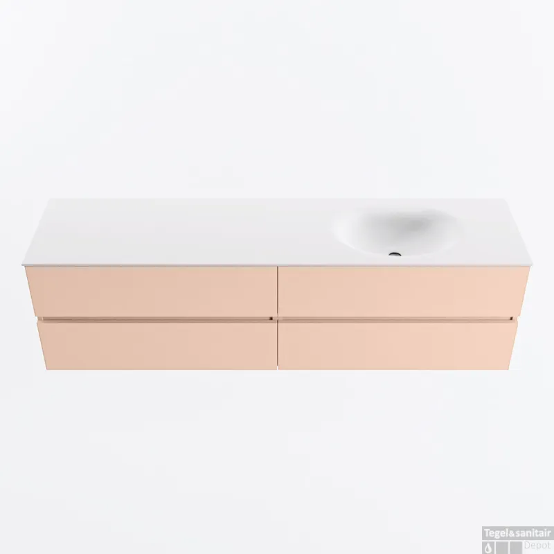Bestseller MONDIAZ VICA 180cm badmeubel onderkast Rosee 4 lades. Wastafel MOON rechts zonder kraangat, kleur Talc.