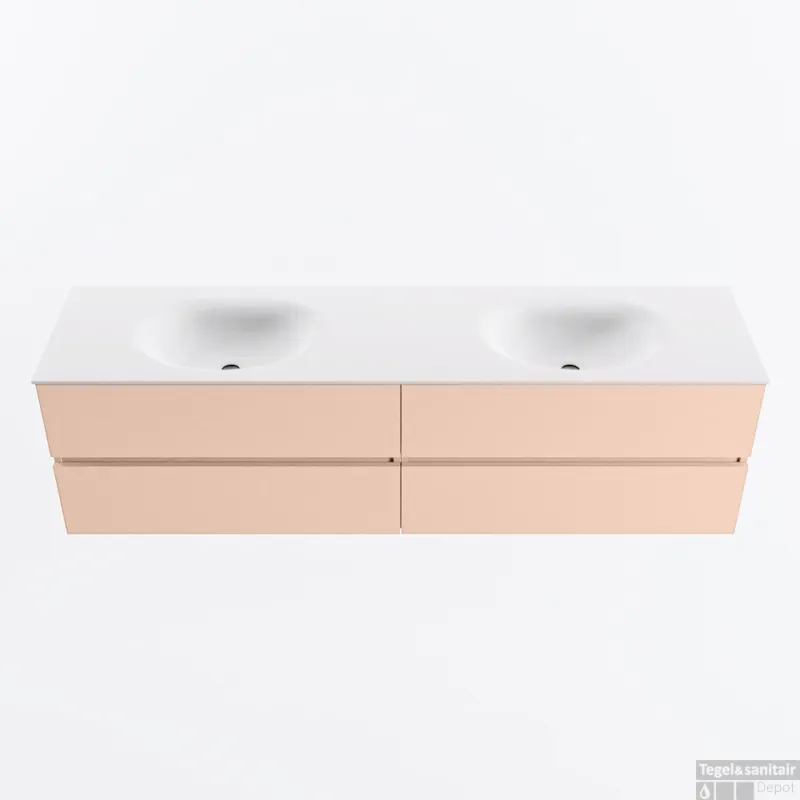 MONDIAZ VICA 180cm badmeubel onderkast Rosee 4 lades. Wastafel MOON dubbel zonder kraangat, kleur Talc. Fabrieksprijs