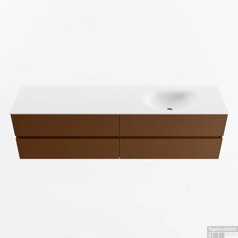 Seizoensaanbieding MONDIAZ VICA 180cm badmeubel onderkast Rust 4 lades. Wastafel MOON rechts 1 kraangat, kleur Talc.