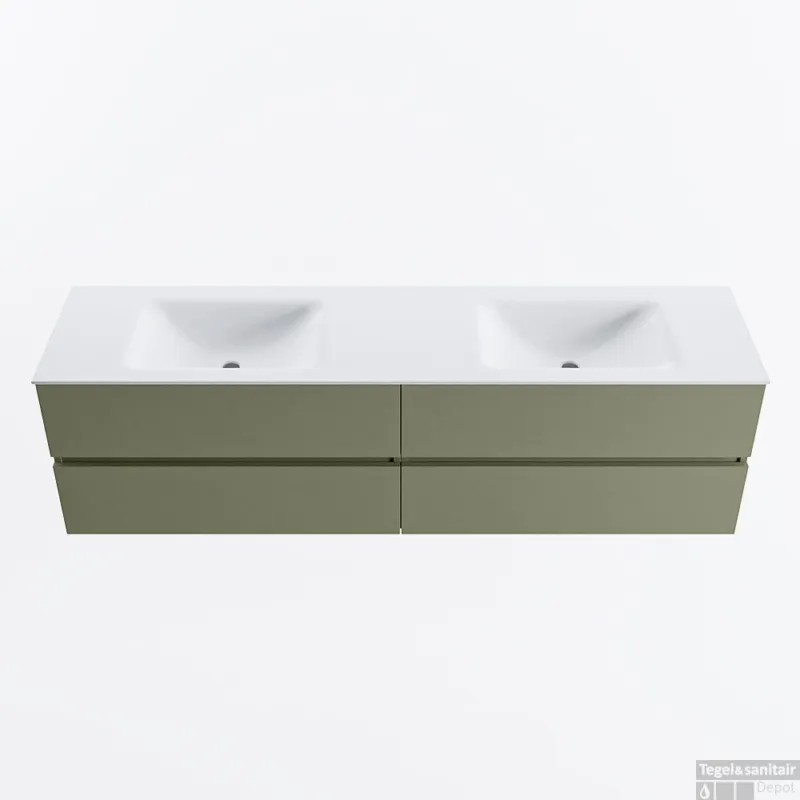 MONDIAZ VICA 180cm badmeubel onderkast Army 4 lades. Wastafel CLOUD dubbel zonder kraangat, kleur Talc. Gratis Retour