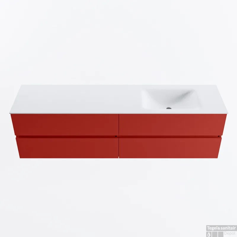 Weekendaanbieding MONDIAZ VICA 180cm badmeubel onderkast Fire 4 lades. Wastafel CLOUD rechts 1 kraangat, kleur Talc.