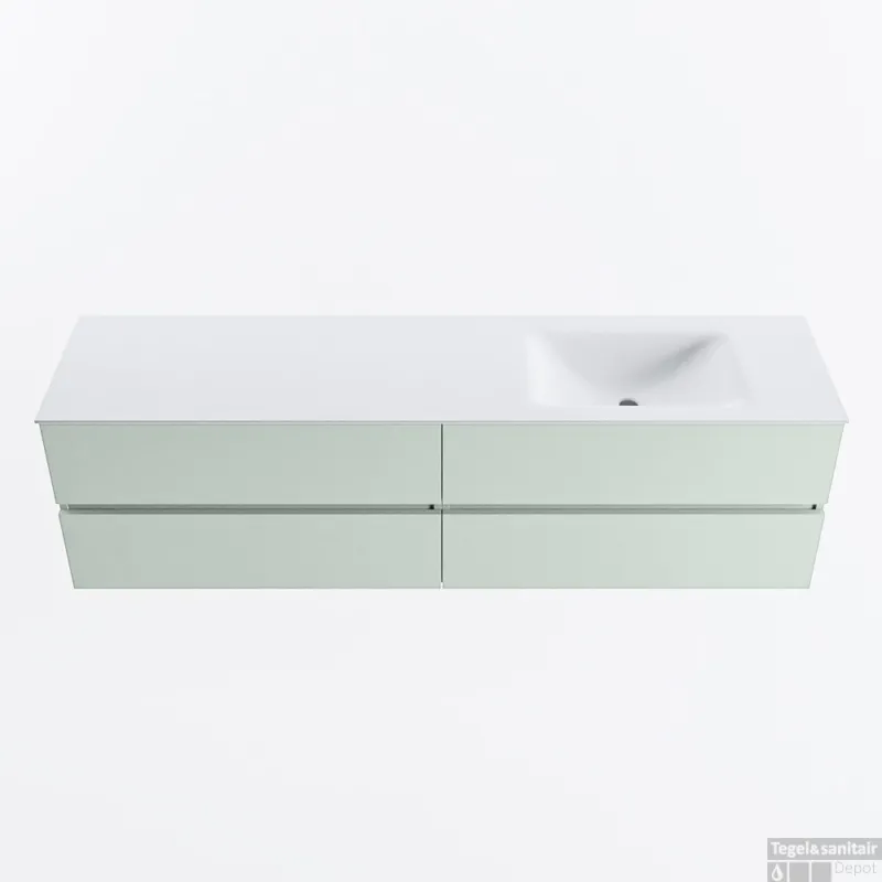 Lage Kosten MONDIAZ VICA 180cm badmeubel onderkast Greey 4 lades. Wastafel CLOUD rechts 1 kraangat, kleur Talc.
