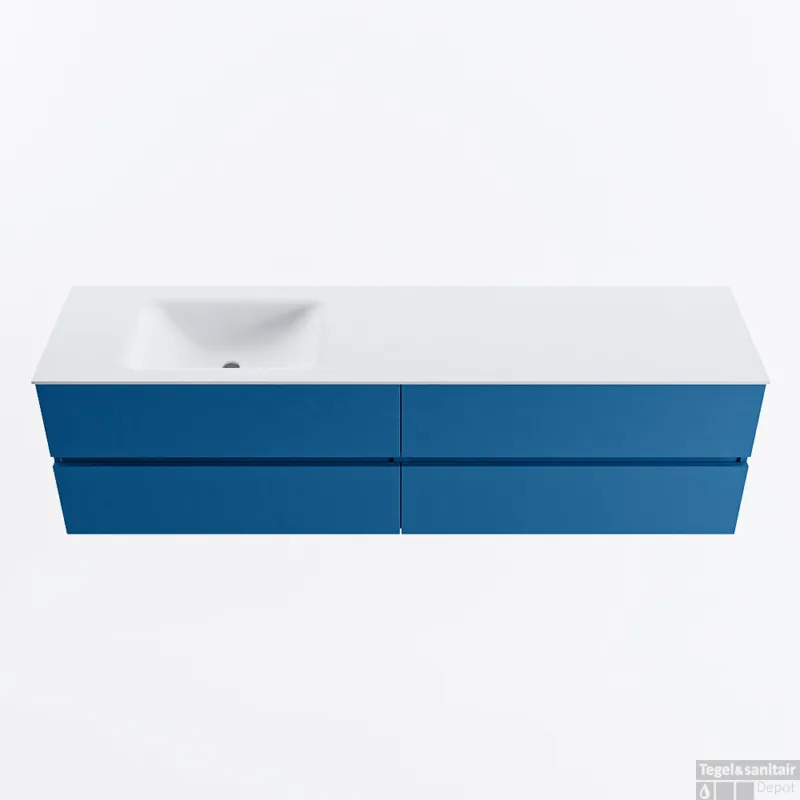 MONDIAZ VICA 180cm badmeubel onderkast Jeans 4 lades. Wastafel CLOUD links 1 kraangat, kleur Talc. Korting