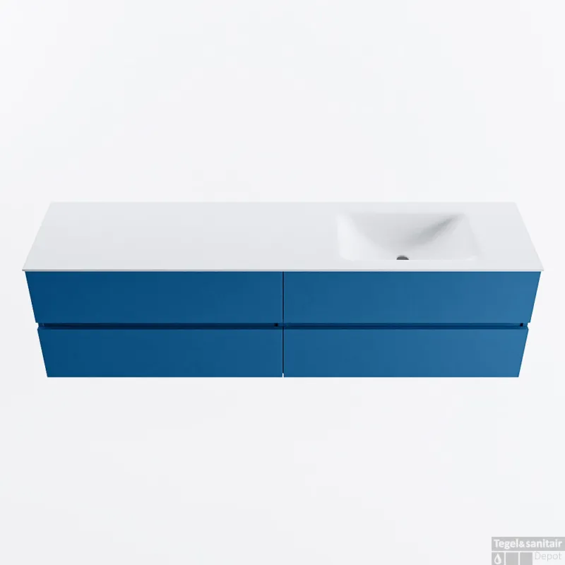 Dagaanbieding MONDIAZ VICA 180cm badmeubel onderkast Jeans 4 lades. Wastafel CLOUD rechts zonder kraangat, kleur Talc.