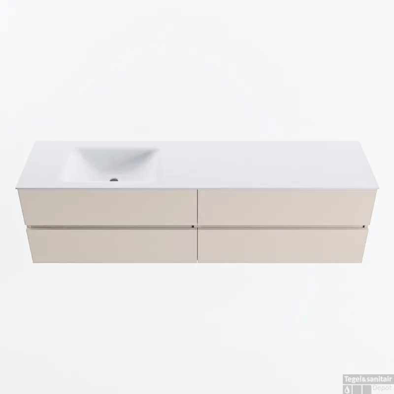 MONDIAZ VICA 180cm badmeubel onderkast Linen 4 lades. Wastafel CLOUD links 1 kraangat, kleur Talc. Finale Uitverkoop