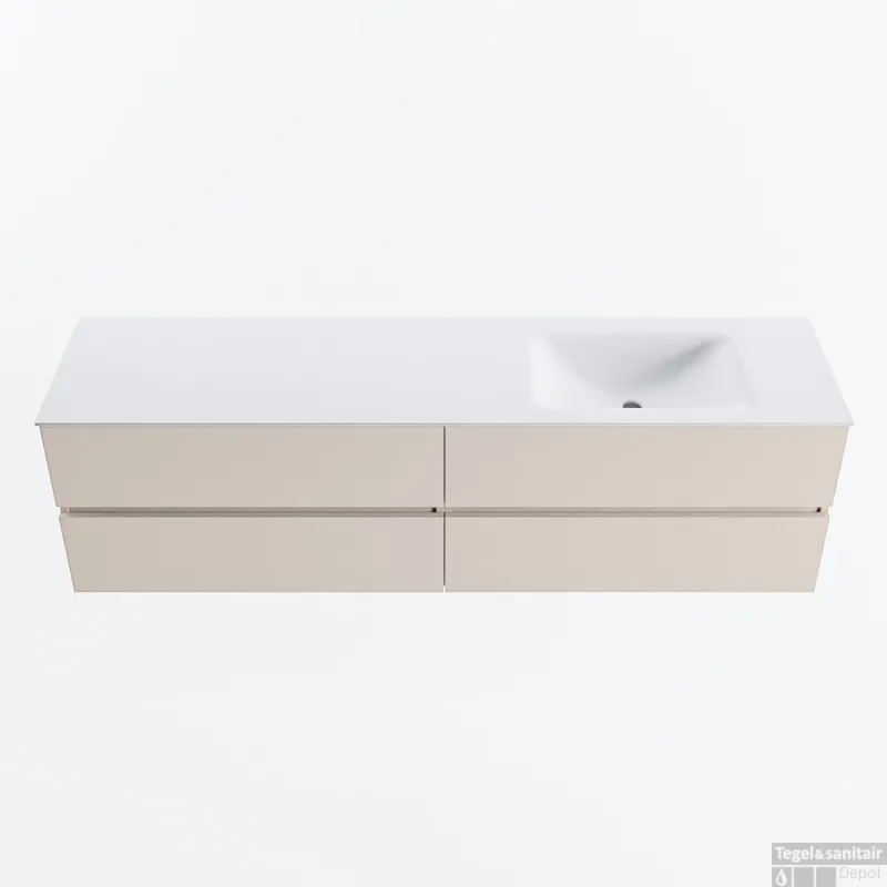 MONDIAZ VICA 180cm badmeubel onderkast Linen 4 lades. Wastafel CLOUD rechts 1 kraangat, kleur Talc. Rechtstreeks Van De Fabrikant