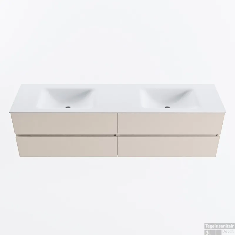 MONDIAZ VICA 180cm badmeubel onderkast Linen 4 lades. Wastafel CLOUD dubbel 2 kraangaten, kleur Talc. Aanbieding