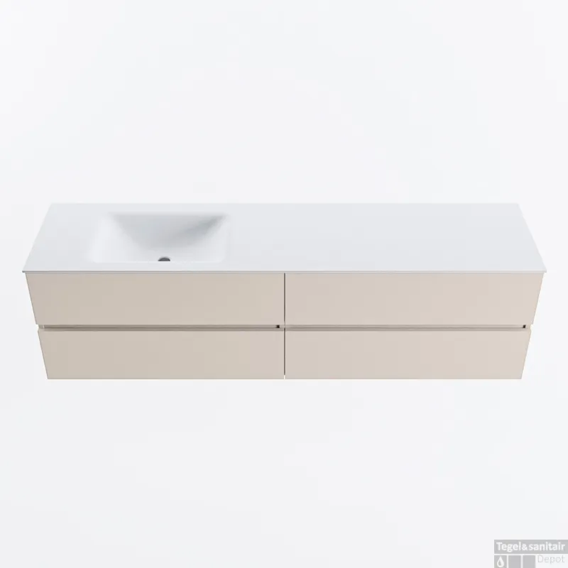 MONDIAZ VICA 180cm badmeubel onderkast Linen 4 lades. Wastafel CLOUD links zonder kraangat, kleur Talc. Snelle Levering