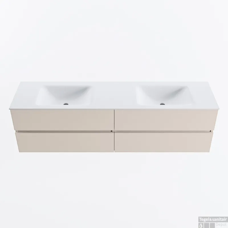 MONDIAZ VICA 180cm badmeubel onderkast Linen 4 lades. Wastafel CLOUD dubbel zonder kraangat, kleur Talc. Tijdelijk Beschikbaar