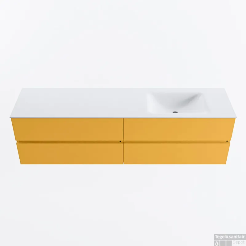 MONDIAZ VICA 180cm badmeubel onderkast Ocher 4 lades. Wastafel CLOUD rechts 1 kraangat, kleur Talc. Laatste Kans