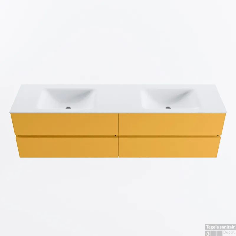 Fabrieksprijs MONDIAZ VICA 180cm badmeubel onderkast Ocher 4 lades. Wastafel CLOUD dubbel 2 kraangaten, kleur Talc.