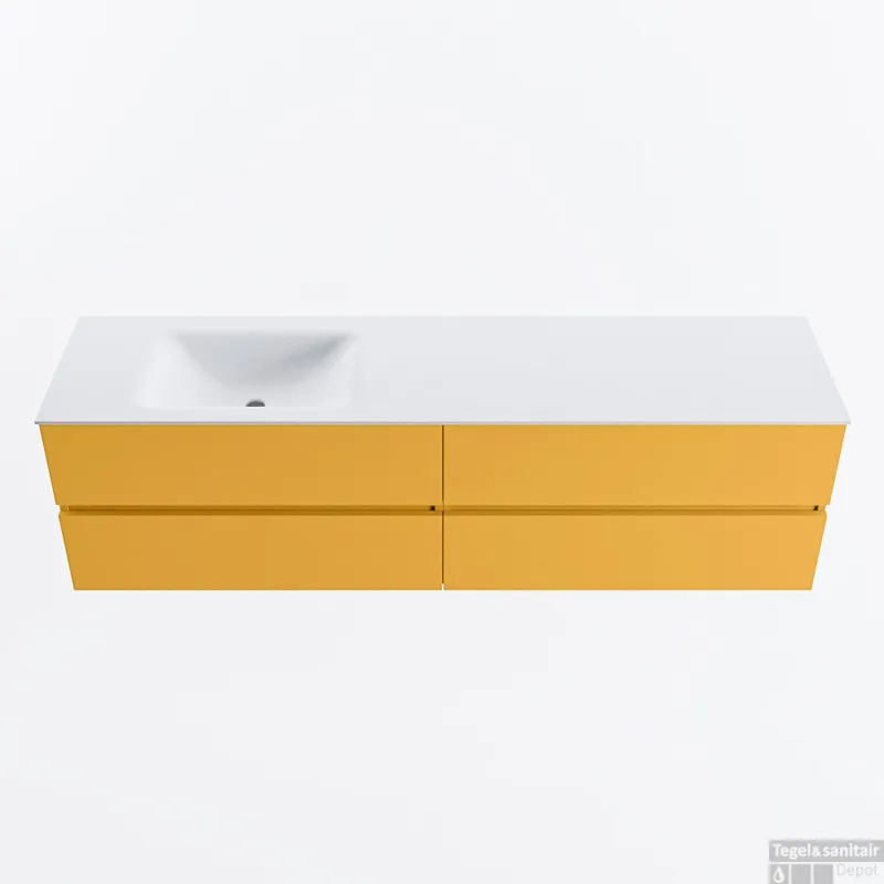 MONDIAZ VICA 180cm badmeubel onderkast Ocher 4 lades. Wastafel CLOUD links zonder kraangat, kleur Talc. Seizoensaanbieding