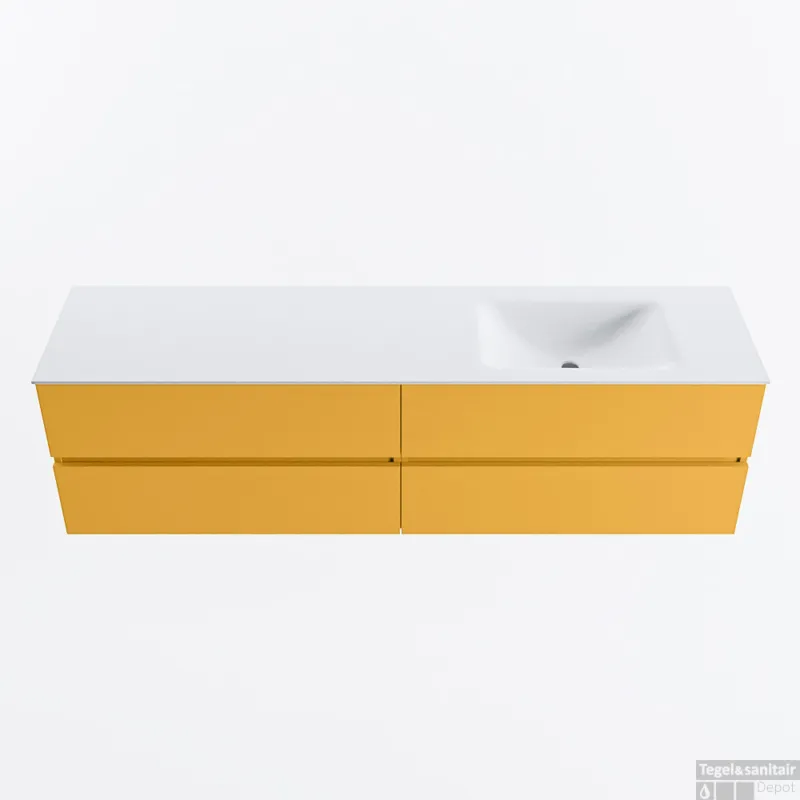 MONDIAZ VICA 180cm badmeubel onderkast Ocher 4 lades. Wastafel CLOUD rechts zonder kraangat, kleur Talc. Lage Prijs