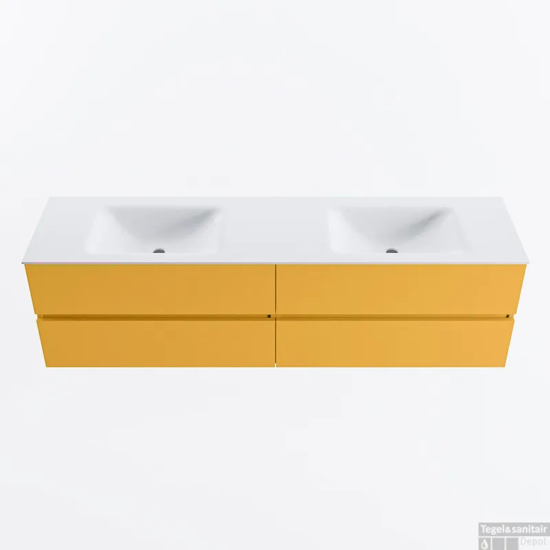 MONDIAZ VICA 180cm badmeubel onderkast Ocher 4 lades. Wastafel CLOUD dubbel zonder kraangat, kleur Talc. Beperkte Voorraad