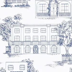 Behang Little Greene 20th Century Papers Hampstead 1949 Mid Blue Goedkoop